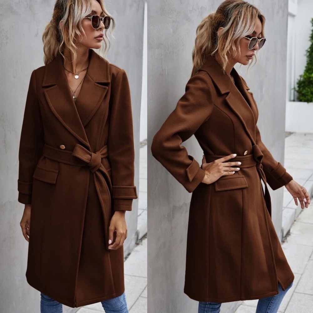 Light blush baby pink winter peacoat trench long jacket minimalist - Picture 16 of 16